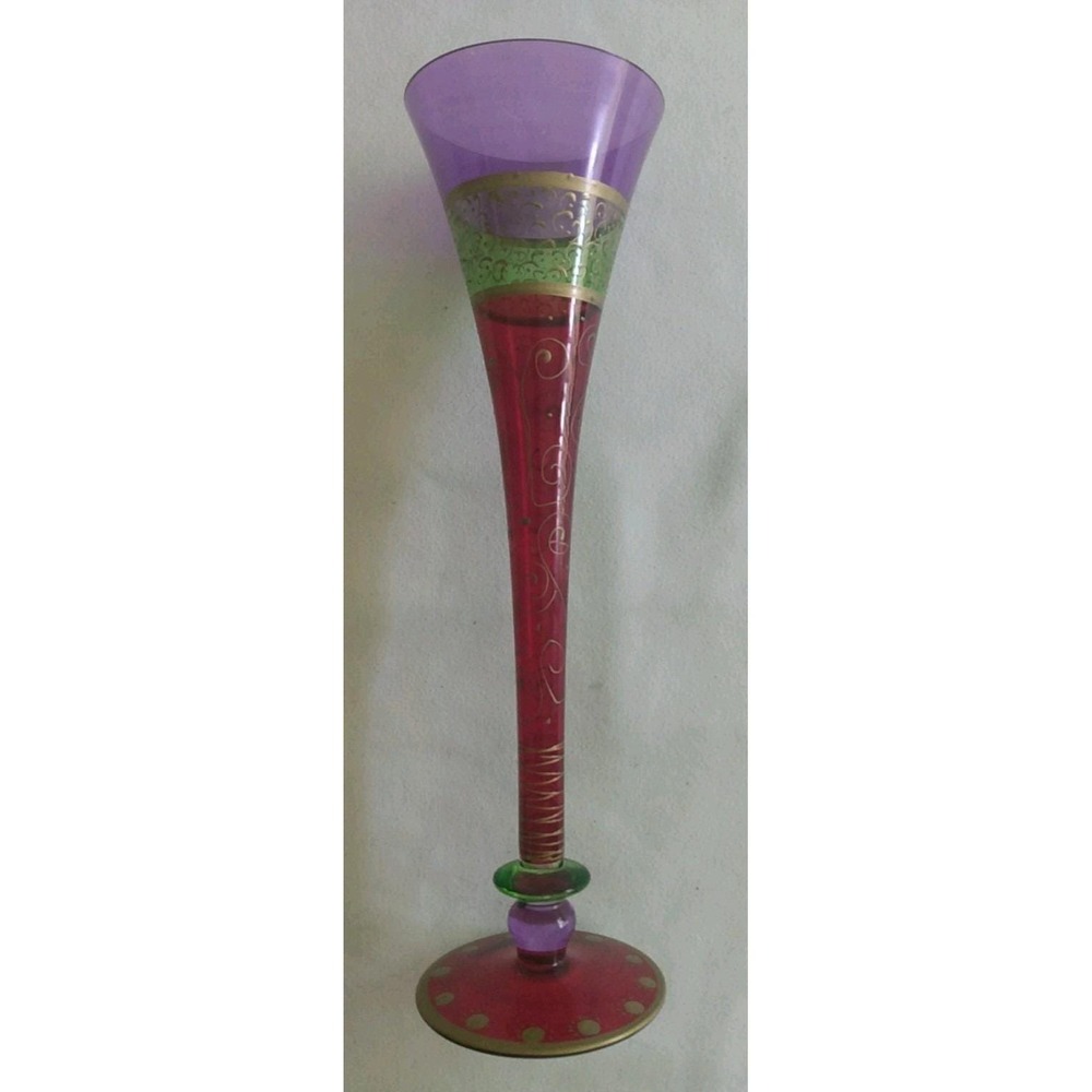 Pier 1 Festive Stripe Fluted Champagne Trumpet Purple Red Green Gold Accents